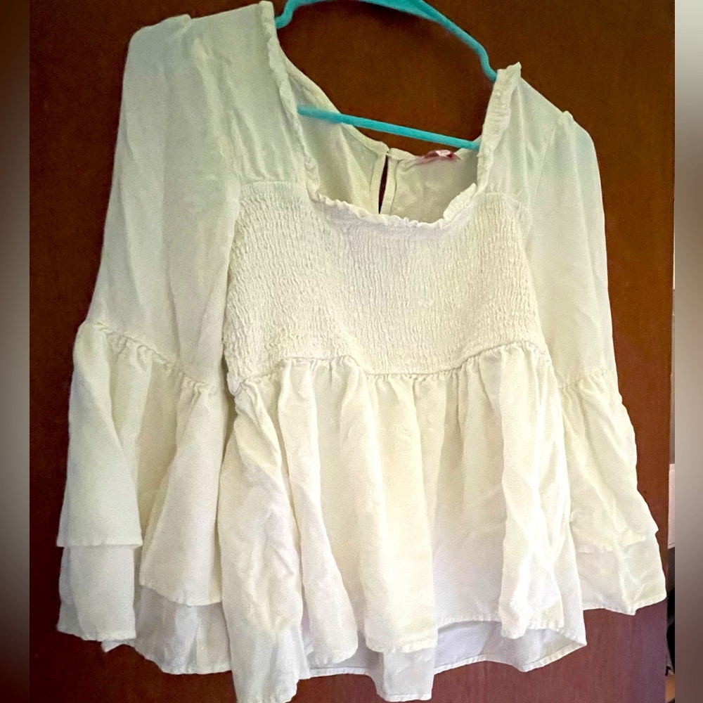 Pink Lily brand- white terracotta smocked blouse. Size XL